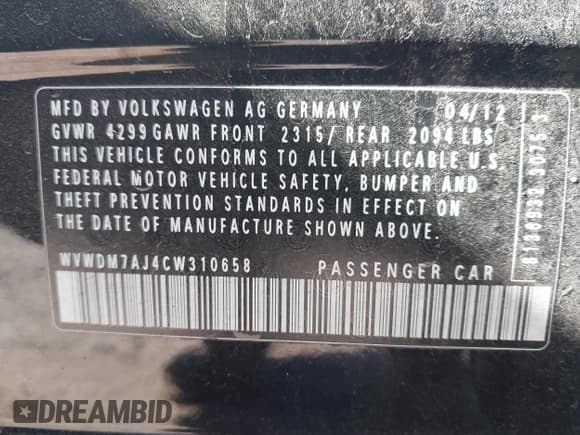 ✅ 2012 Volkswagen Golf TDI • VIN: WVWDM7AJ4CW310658 • Lot: 43287420. Listed on IAAI with 122,722 mi. Free auction sales archive from the USA and detailed vehicle history report at DreamBid. Image 9.