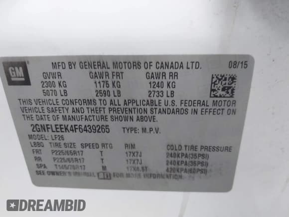 ✅ 2015 Chevrolet Equinox LS • VIN: 2GNFLEEK4F6439265 • Lot: 43753401. Wystawiony na IAAI z przebiegiem 112 354 mil. Bezpłatny archiwum sprzedaży aukcyjnych z USA i szczegółowy raport historii pojazdu na DreamBid. Zdjęcie 9.