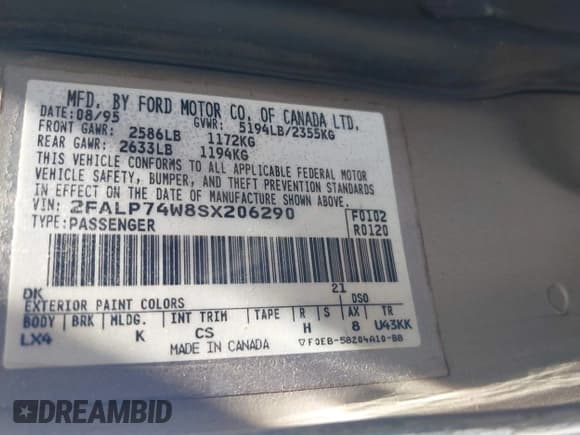 ✅ 1995 Ford Crown Victoria LX • VIN: 2FALP74W8SX206290 • Lot: 43082904. Wystawiony na IAAI z przebiegiem 76 453 mil. Bezpłatny archiwum sprzedaży aukcyjnych z USA i szczegółowy raport historii pojazdu na DreamBid. Zdjęcie 9.