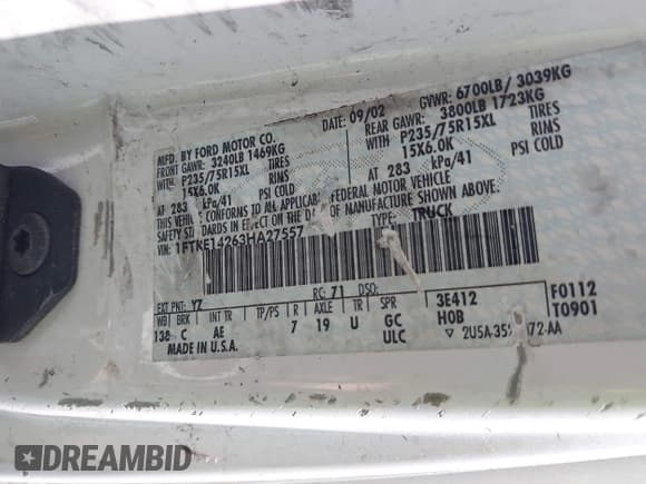 ✅ 2003 Ford Econoline Cargo • VIN: 1FTRE14263HA27557 • Lot: 42837123. Listed on IAAI with 187,852 mi. Free auction sales archive from the USA and detailed vehicle history report at DreamBid. Image 9.