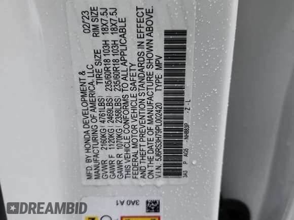 ✅ 2023 Honda CR-V EX-L • VIN: 5J6RS3H79PL002420 • Лот: 90325705. Опубликован ранее на Copart с пробегом 38 771 миль. Бесплатный доступ к архиву аукционных продаж из США и подробный отчёт об истории автомобиля на DreamBid. Изображение 13.