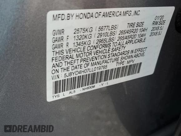 ✅ 2020 Acura MDX Technology • VIN: 5J8YD4H07LL019765 • Lot: 85287284. Listed on Copart with 78,975 mi. Free auction sales archive from the USA and detailed vehicle history report at DreamBid. Image 14.