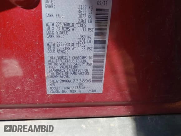 ✅ 2016 Nissan Rogue SV • VIN: 5N1AT2MV6GC733896 • Lot: 42554549. Listed on IAAI with 154,499 mi. Free auction sales archive from the USA and detailed vehicle history report at DreamBid. Image 9.