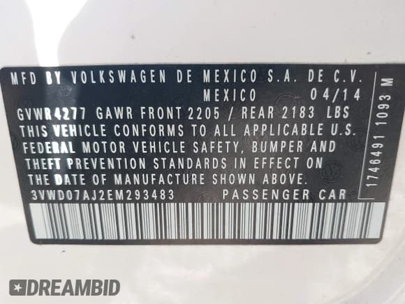 ✅ 2014 Volkswagen Jetta SE • VIN: 3VWD07AJ2EM293483 • Lot: 43232660. Listed on IAAI with 133,414 mi. Free auction sales archive from the USA and detailed vehicle history report at DreamBid. Image 9.