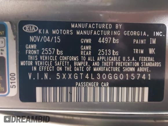 ✅ 2016 Kia Optima LX • VIN: 5XXGT4L30GG015741 • Lot: 40911763. Listed on IAAI with 142,772 mi. Free auction sales archive from the USA and detailed vehicle history report at DreamBid. Image 9.