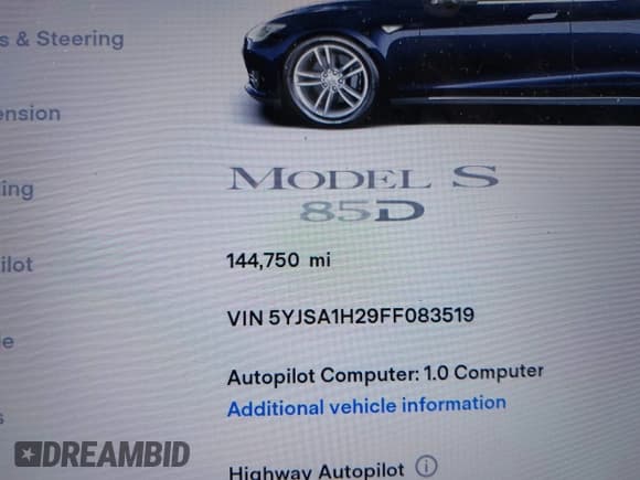 ✅ 2015 Tesla Model S 85D • VIN: 5YJSA1H29FF083519 • Лот: 43092231. Опубликован ранее на IAAI с пробегом 144 750 миль. Бесплатный доступ к архиву аукционных продаж из США и подробный отчёт об истории автомобиля на DreamBid. Изображение 16.