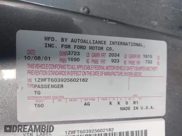 ✅ 2002 Mercury Cougar • VIN: 1ZWFT603925602182 • Лот: 42431599. Опубликован ранее на IAAI с пробегом 169 062 миль. Бесплатный доступ к архиву аукционных продаж из США и подробный отчёт об истории автомобиля на DreamBid. Изображение 9.