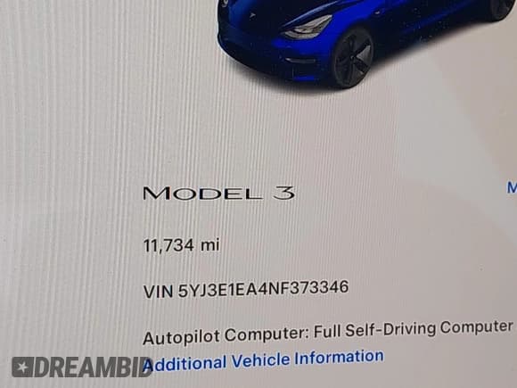 ✅ 2022 Tesla Model 3 • VIN: 5YJ3E1EA4NF373346 • Лот: 42895964. Опубликован ранее на IAAI с пробегом 11 734 миль. Бесплатный доступ к архиву аукционных продаж из США и подробный отчёт об истории автомобиля на DreamBid. Изображение 16.