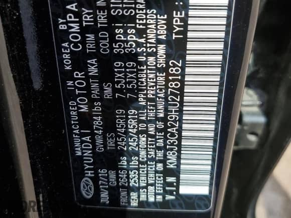 2017 Hyundai Tucson Night Edition with VIN KM8J3CA29HU278182, listed as a Copart auction lot 65916175 with 143,943 mi miles and Clean title. Bid and sale history available at DreamBid. Image 12.