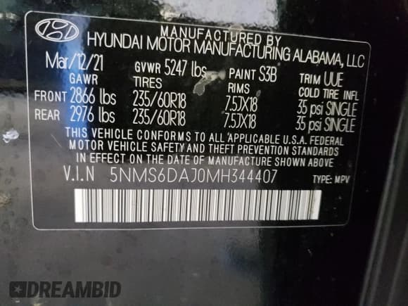 ✅ 2021 Hyundai Santa Fe SEL • VIN: 5NMS6DAJ0MH344407 • Lot: 58450923. Wystawiony na Copart z przebiegiem 25 264 mil. Bezpłatny archiwum sprzedaży aukcyjnych z USA i szczegółowy raport historii pojazdu na DreamBid. Zdjęcie 15.