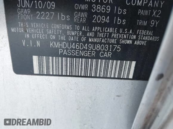 ✅ 2009 Hyundai Elantra GLS • VIN: KMHDU46D49U803175 • Lot: 43623897. Listed on IAAI with 135,263 mi. Free auction sales archive from the USA and detailed vehicle history report at DreamBid. Image 9.