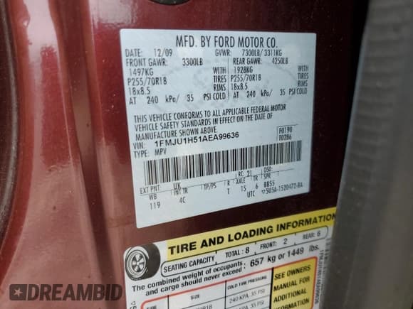 ✅ 2010 Ford Expedition Eddie Bauer • VIN: 1FMJU1H51AEA99636 • Лот: 65420065. Опубликован ранее на Copart с пробегом 229 206 миль. Бесплатный доступ к архиву аукционных продаж из США и подробный отчёт об истории автомобиля на DreamBid. Изображение 14.