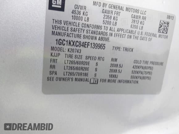 ✅ 2014 Chevrolet Silverado 2500HD LT • VIN: 1GC1KXC84EF139965 • Lot: 41466930. Listed on IAAI with 206,748 mi. Free auction sales archive from the USA and detailed vehicle history report at DreamBid. Image 9.