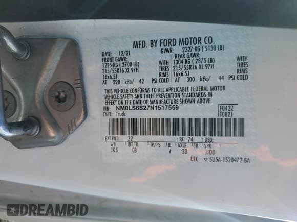 ✅ 2022 Ford Transit Connect XL • VIN: NM0LS6S27N1517559 • Lot: 46358045. Wystawiony na Copart z przebiegiem 158 869 mil. Bezpłatny archiwum sprzedaży aukcyjnych z USA i szczegółowy raport historii pojazdu na DreamBid. Zdjęcie 13.