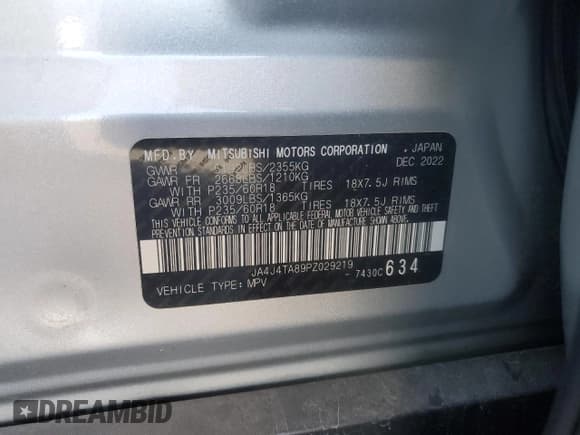 ✅ 2023 Mitsubishi Outlander ES • VIN: JA4J4TA89PZ029219 • Lot: 82105215. Listed on Copart with 38,020 mi. Free auction sales archive from the USA and detailed vehicle history report at DreamBid. Image 13.