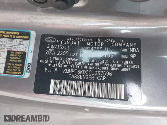 ✅ 2012 Hyundai Genesis Coupe Premium • VIN: KMHHT6KD3CU067696 • Lot: 43087026. Listed on IAAI with 120,388 mi. Free auction sales archive from the USA and detailed vehicle history report at DreamBid. Image 9.