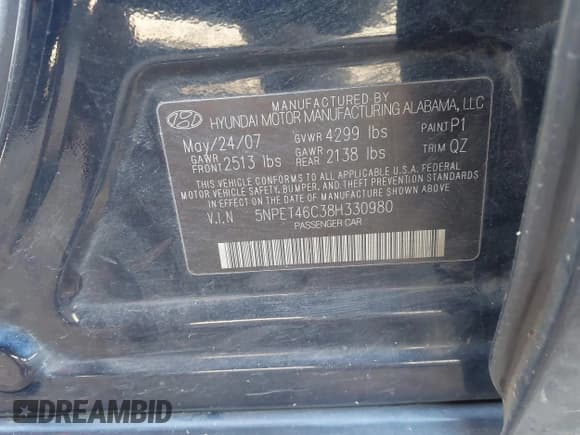 ✅ 2008 Hyundai Sonata GLS • VIN: 5NPET46C38H330980 • Лот: 41355527. Опубликован ранее на IAAI с пробегом 169 596 миль. Бесплатный доступ к архиву аукционных продаж из США и подробный отчёт об истории автомобиля на DreamBid. Изображение 9.