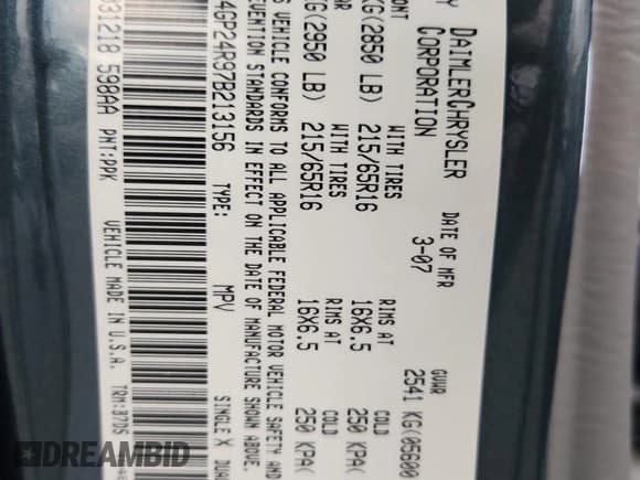 ✅ 2007 Dodge Grand Caravan SE • VIN: 1D4GP24R97B213156 • Lot: 91843715. Listed on Copart with 144,960 mi. Free auction sales archive from the USA and detailed vehicle history report at DreamBid. Image 13.