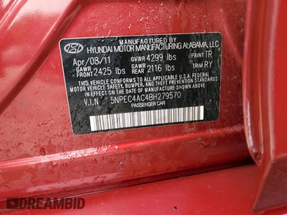 ✅ 2011 Hyundai Sonata SE • VIN: 5NPEC4AC4BH279570 • Lot: 67102934. Wystawiony na Copart z przebiegiem 102 066 mil. Bezpłatny archiwum sprzedaży aukcyjnych z USA i szczegółowy raport historii pojazdu na DreamBid. Zdjęcie 12.