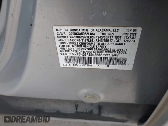 ✅ 2010 Honda Pilot EX-L • VIN: 5FNYF3H59AB013562 • Лот: 43769361. Опубликован ранее на IAAI с пробегом 189 789 миль. Бесплатный доступ к архиву аукционных продаж из США и подробный отчёт об истории автомобиля на DreamBid. Изображение 9.