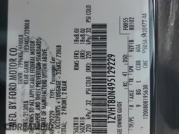 ✅ 2009 Ford Mustang • VIN: 1ZVHT80N495129229 • Lot: 71190415. Listed on Copart with 106,896 mi. Free auction sales archive from the USA and detailed vehicle history report at DreamBid. Image 12.