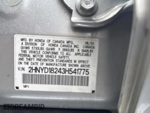 ✅ 2003 Acura MDX • VIN: 2HNYD18243H541775 • Лот: 61490745. Опубликован ранее на Copart с пробегом 234 939 миль. Бесплатный доступ к архиву аукционных продаж из США и подробный отчёт об истории автомобиля на DreamBid. Изображение 10.