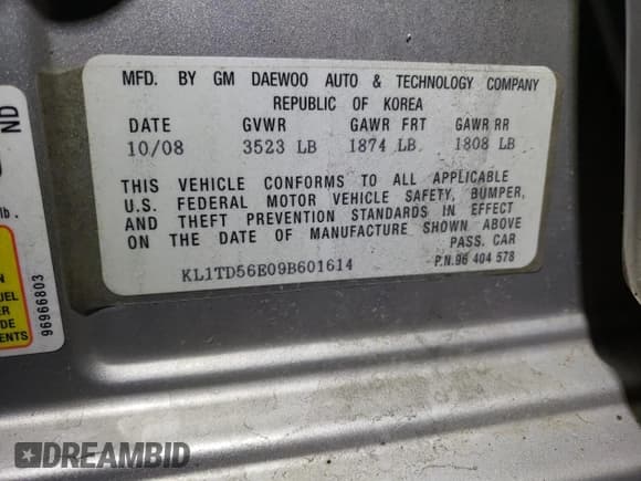 ✅ 2009 Chevrolet Aveo 1LT • VIN: KL1TD56E09B601614 • Lot: 73514074. Wystawiony na Copart z przebiegiem 27 422 mil. Bezpłatny archiwum sprzedaży aukcyjnych z USA i szczegółowy raport historii pojazdu na DreamBid. Zdjęcie 12.