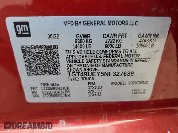 ✅ 2022 GMC Sierra 3500HD SLT • VIN: 1GT49UEY5NF327639 • Лот: 72046945. Опубликован ранее на Copart с пробегом 35 912 миль. Бесплатный доступ к архиву аукционных продаж из США и подробный отчёт об истории автомобиля на DreamBid. Изображение 12.