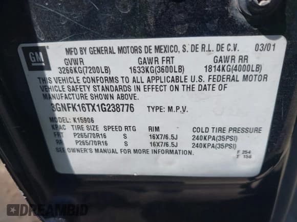 ✅ 2001 Chevrolet Suburban LS • VIN: 3GNFK16TX1G238776 • Лот: 42581098. Опубликован ранее на IAAI с пробегом 281 790 миль. Бесплатный доступ к архиву аукционных продаж из США и подробный отчёт об истории автомобиля на DreamBid. Изображение 9.