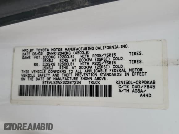 ✅ 2003 Toyota Tacoma • VIN: 5TEVL52NX3Z267234 • Lot: 82080575. Wystawiony na Copart z przebiegiem 316 424 mil. Bezpłatny archiwum sprzedaży aukcyjnych z USA i szczegółowy raport historii pojazdu na DreamBid. Zdjęcie 12.