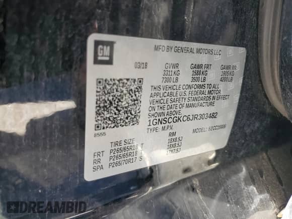 2018 Chevrolet Suburban LS с VIN 1GNSCGKC6JR303482, выставлен на аукционе Copart как лот 54703925 с пробегом 214 158 миль миль и Списание • Salvage title. История ставок и продаж доступна на DreamBid. Изображение 13.