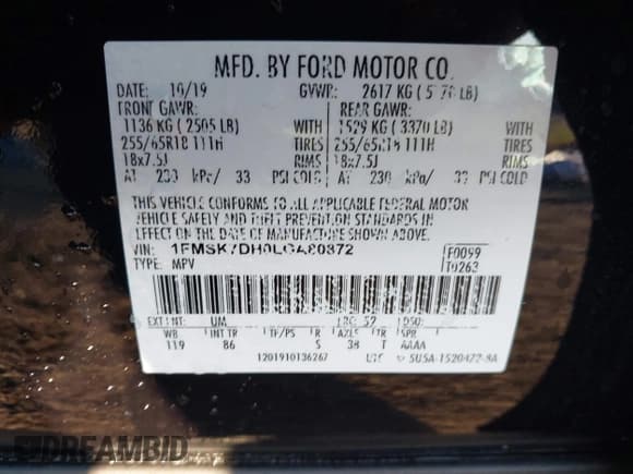 ✅ 2020 Ford Explorer XLT • VIN: 1FMSK7DH0LGA80872 • Лот: 43544137. Опубликован ранее на IAAI с пробегом 50 943 миль. Бесплатный доступ к архиву аукционных продаж из США и подробный отчёт об истории автомобиля на DreamBid. Изображение 9.