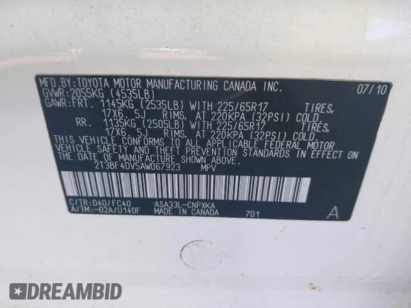 ✅ 2010 Toyota RAV4 • VIN: 2T3BF4DV5AW067923 • Lot: 43533298. Wystawiony na IAAI z przebiegiem 154 355 mil. Bezpłatny archiwum sprzedaży aukcyjnych z USA i szczegółowy raport historii pojazdu na DreamBid. Zdjęcie 9.