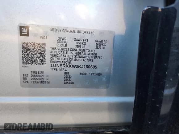 2019 Chevrolet Traverse Premier with VIN 1GNERKKW2KJ160605, listed as a Copart auction lot 85474195 with 117,715 mi miles and Clean title. Bid and sale history available at DreamBid. Image 13.