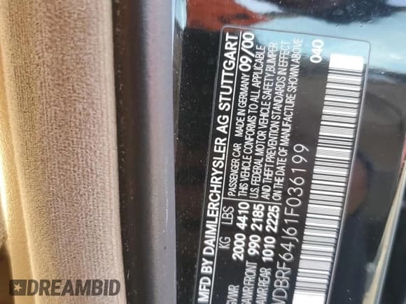 ✅ 2001 Mercedes-Benz C 320 • VIN: WDBRF64J61F036199 • Лот: 90716365. Опубликован ранее на Copart с пробегом 153 765 миль. Бесплатный доступ к архиву аукционных продаж из США и подробный отчёт об истории автомобиля на DreamBid. Изображение 12.