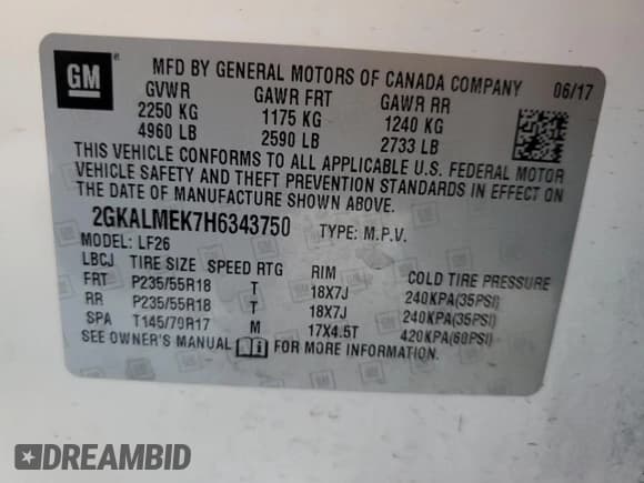 ✅ 2017 GMC Terrain SLE • VIN: 2GKALMEK7H6343750 • Lot: 85479645. Listed on Copart with 105,164 mi. Free auction sales archive from the USA and detailed vehicle history report at DreamBid. Image 12.