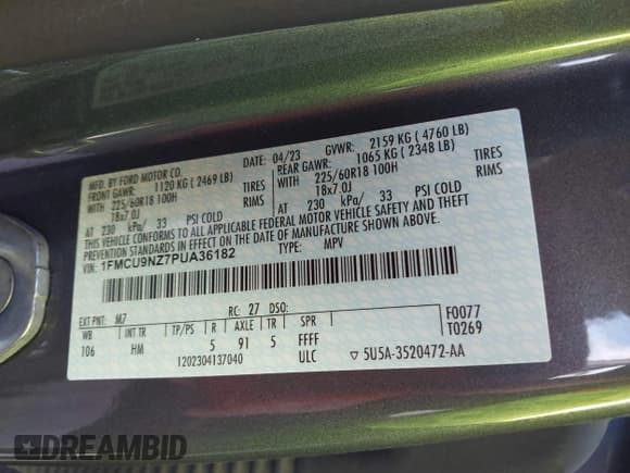 ✅ 2023 Ford Escape ST-Line Select • VIN: 1FMCU9NZ7PUA36182 • Лот: 42165488. Опубликован ранее на IAAI с пробегом 100 860 миль. Бесплатный доступ к архиву аукционных продаж из США и подробный отчёт об истории автомобиля на DreamBid. Изображение 9.