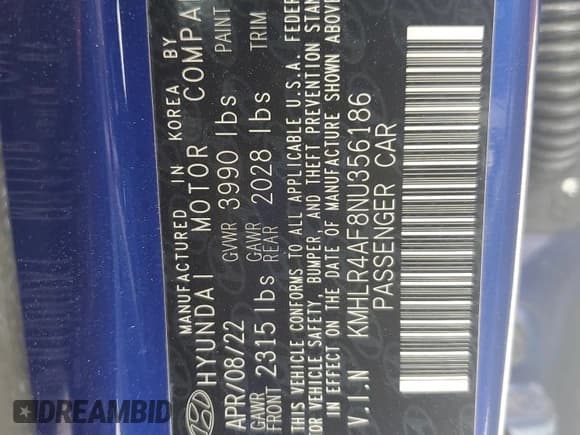 ✅ 2022 Hyundai Elantra N Line • VIN: KMHLR4AF8NU356186 • Lot: 64324275. Listed on Copart with 53,111 mi. Free auction sales archive from the USA and detailed vehicle history report at DreamBid. Image 12.