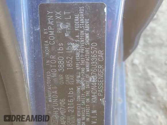 2006 Hyundai Elantra GLS z VIN KMHDN46D76U336570, wystawiony jako Copart lot #77023784 z przebiegiem 119 183 mil mil oraz Czysty tytuł • Clean title. Historia ofert i sprzedaży dostępna na DreamBid. Obrazek 12.