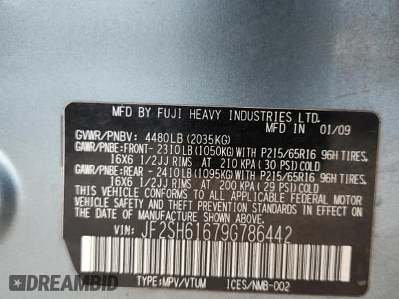 ✅ 2009 Subaru Forester X • VIN: JF2SH61679G786442 • Lot: 92238635. Wystawiony na Copart z przebiegiem 172 748 mil. Bezpłatny archiwum sprzedaży aukcyjnych z USA i szczegółowy raport historii pojazdu na DreamBid. Zdjęcie 13.