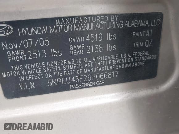 ✅ 2006 Hyundai Sonata GLS • VIN: 5NPEU46F26H066817 • Лот: 43432012. Опубликован ранее на IAAI с пробегом 137 479 миль. Бесплатный доступ к архиву аукционных продаж из США и подробный отчёт об истории автомобиля на DreamBid. Изображение 9.