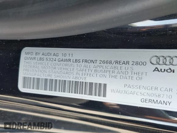 ✅ 2012 Audi A7 Prestige • VIN: WAU3GAFC5CN058710 • Lot: 42832062. Listed on IAAI with 149,890 mi. Free auction sales archive from the USA and detailed vehicle history report at DreamBid. Image 9.