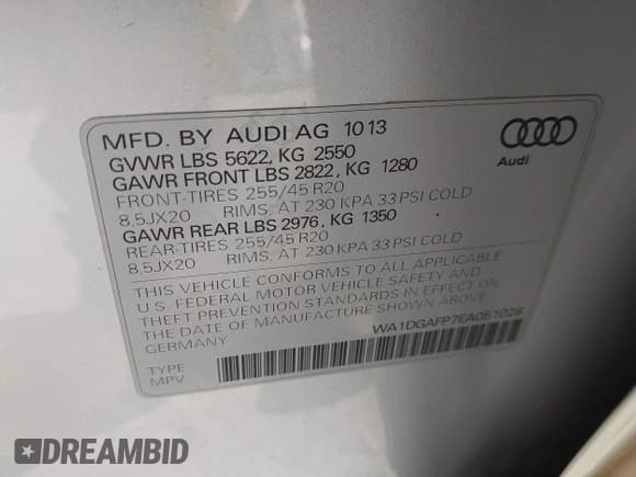 ✅ 2014 Audi Q5 Premium Plus • VIN: WA1DGAFP7EA051028 • Lot: 43818985. Listed on IAAI with 100,866 mi. Free auction sales archive from the USA and detailed vehicle history report at DreamBid. Image 9.