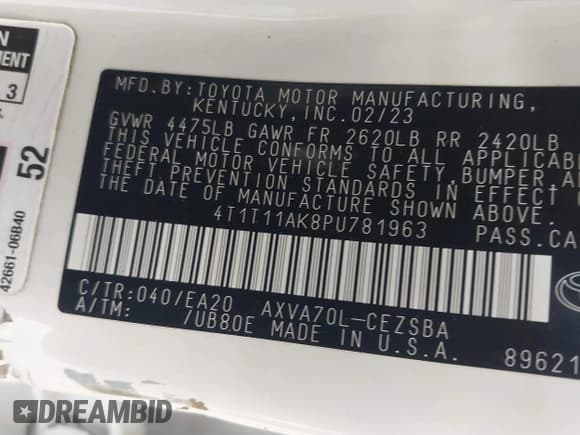 ✅ 2023 Toyota Camry SE • VIN: 4T1T11AK8PU781963 • Lot: 42404395. Wystawiony na IAAI z przebiegiem Nie podano. Bezpłatny archiwum sprzedaży aukcyjnych z USA i szczegółowy raport historii pojazdu na DreamBid. Zdjęcie 9.