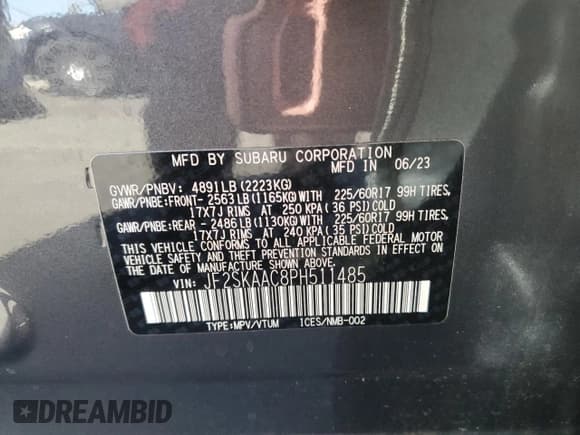 ✅ 2023 Subaru Forester • VIN: JF2SKAAC8PH511485 • Лот: 89536885. Опубликован ранее на Copart с пробегом 28 974 миль. Бесплатный доступ к архиву аукционных продаж из США и подробный отчёт об истории автомобиля на DreamBid. Изображение 13.