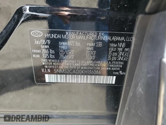 ✅ 2019 Hyundai Santa Fe SE • VIN: 5NMS2CAD0KH136086 • Lot: 72095113. Wystawiony na Copart z przebiegiem 48 284 mil. Bezpłatny archiwum sprzedaży aukcyjnych z USA i szczegółowy raport historii pojazdu na DreamBid. Zdjęcie 13.