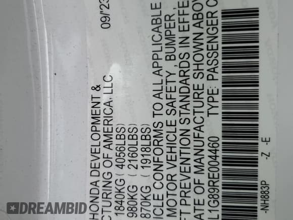 ✅ 2024 Honda Civic Sport Touring • VIN: 19XFL1G89RE004460 • Lot: 63093975. Listed on Copart with 6,968 mi. Free auction sales archive from the USA and detailed vehicle history report at DreamBid. Image 13.