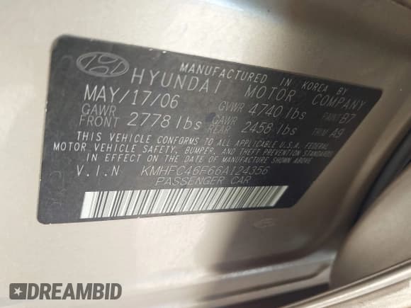 ✅ 2006 Hyundai Azera SE • VIN: KMHFC46F66A124356 • Lot: 43560908. Listed on IAAI with 155,569 mi. Free auction sales archive from the USA and detailed vehicle history report at DreamBid. Image 9.