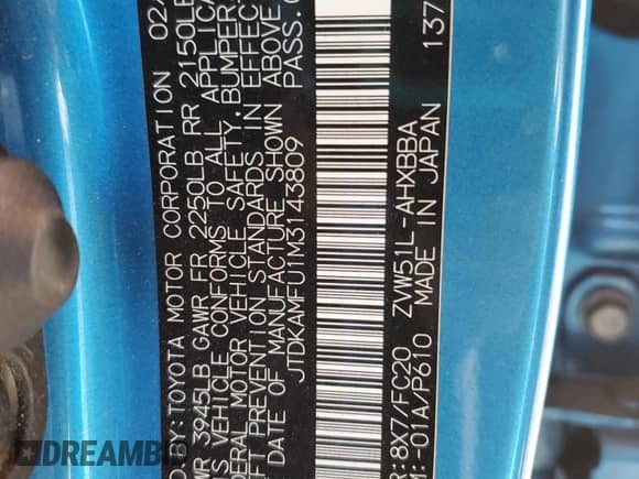 2021 Toyota Prius L Eco с VIN JTDKAMFU1M3143809, выставлен на аукционе Copart как лот 64057345 с пробегом 130 260 миль миль и Списание • Salvage title. История ставок и продаж доступна на DreamBid. Изображение 14.