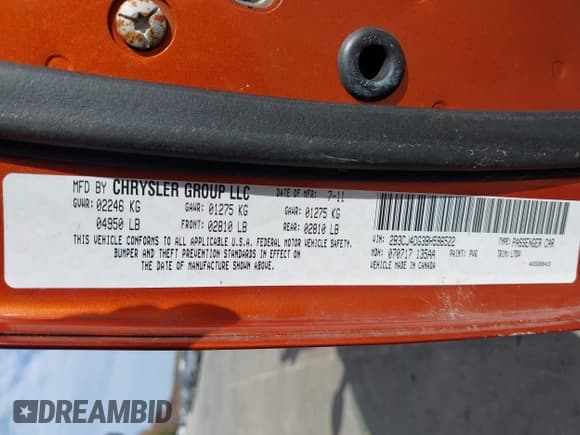 ✅ 2011 Dodge Challenger • VIN: 2B3CJ4DG3BH596522 • Lot: 43671597. Listed on IAAI with 87,073 mi. Free auction sales archive from the USA and detailed vehicle history report at DreamBid. Image 9.